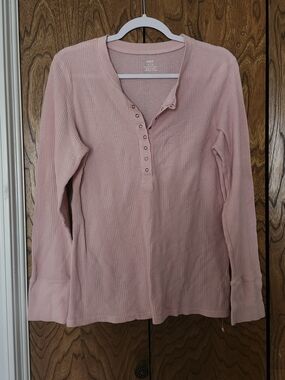 aerie Dusty Pink Long-Sleeve Henley Thermal Top